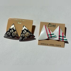 Vintage Claire's Boutique Leopard Enamel Triangle Post Earrings 80s Grandmacore